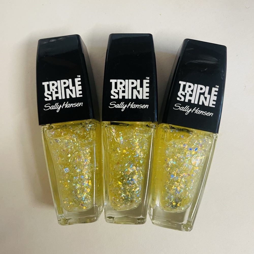 3 Sally Hansen Triple Shine Nail Polish Glitter #300 Pearly Whites Yellowish